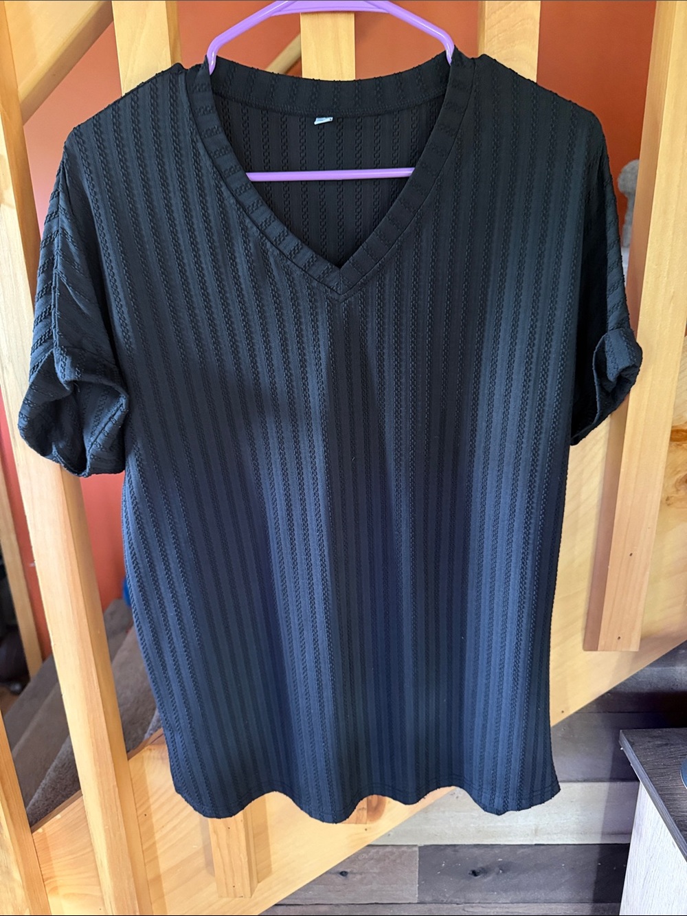 Women's Black V-Neck Short Sleeve Top